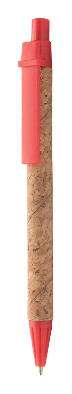 Stylo à bille en papier recyclé - revêtement en liège - encre bleue - couleur rouge - poids 6g_0