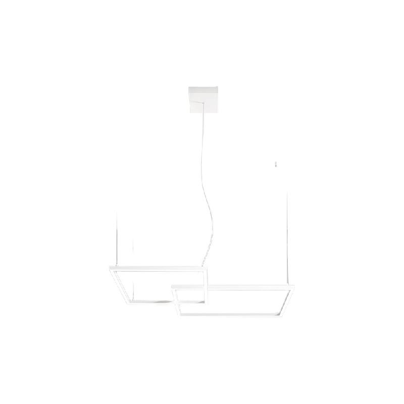 Suspension LED moderne 64 W en aluminium blanc mat, design géométrique avec sélecteur de température de couleur intégré (3000 K à 6000 K) - Per_0