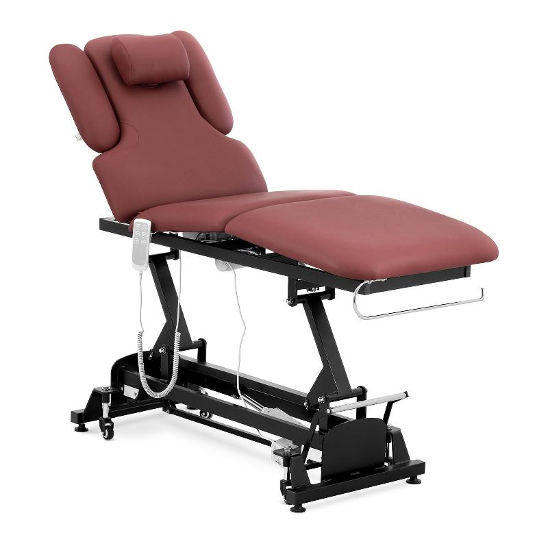 Table de massage électrique - 3 moteurs - 250 kg - Noir et Rouge vin - Réglable en hauteur et inclinable_0