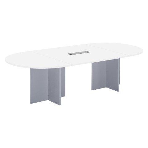 TABLE DE RÉUNION MODULABLE AVEC EXTENSION EXCELLENS L 260 X P 120 CM PLATEAU BLANC PIEDS CROIX PLEIN BOIS ALUMINIUM
