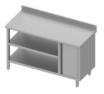 Table de travail inox adossée avec placard  à droite et deux étagères 1800x700x900 - 930537180_0