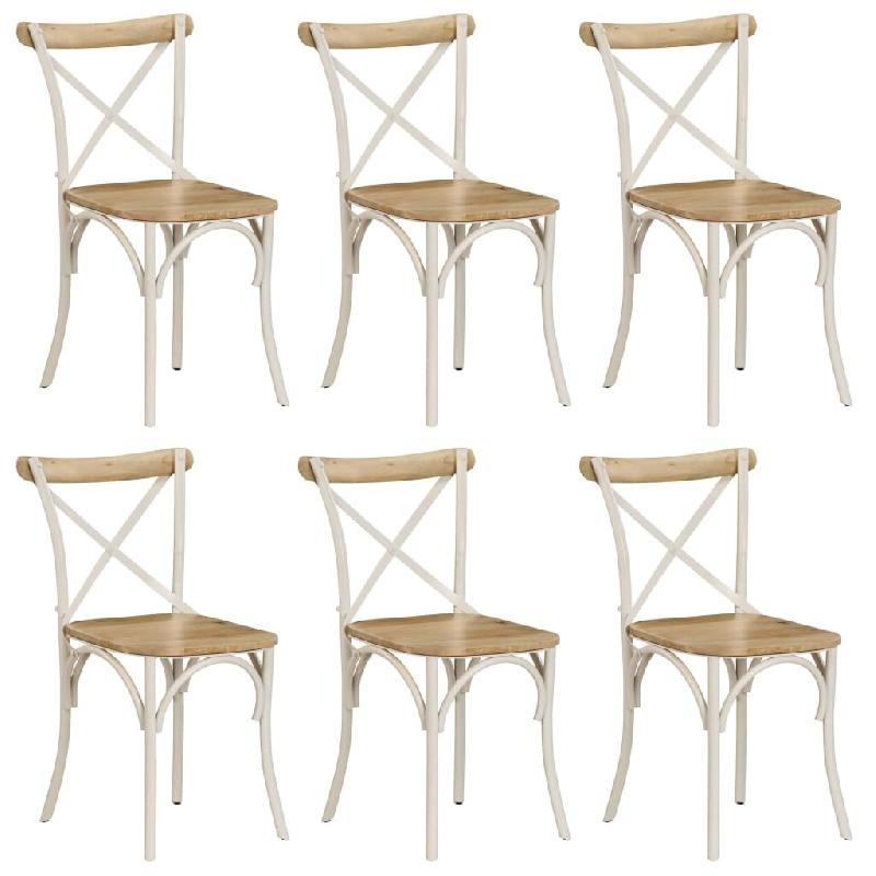 VidaXL Chaises à Dossier Croisé Lot De 6 Blanc Bois De Manguier Massif - blanc 278772_0