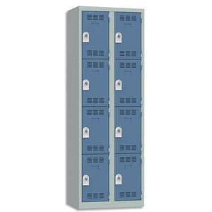 Vestiaire Pierre Henry - 4 cases, 2 colonnes - Dimensions : L60 x H180 x P50 cm - Gris perle et bleu_0