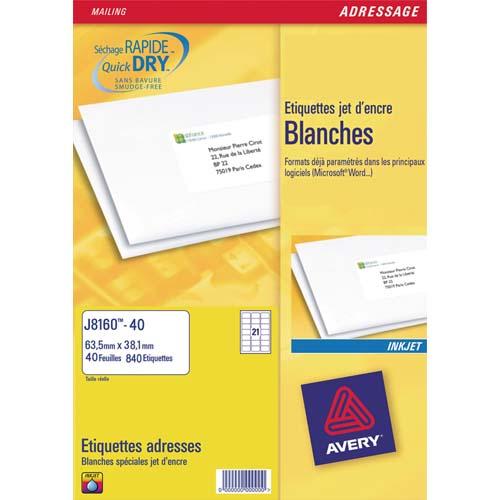 Avery boîte de 525 étiquettes adresses jet d'encre 63,5x38,1 blanches j8160-25_0