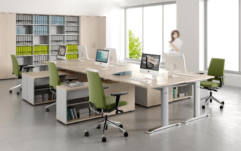 Bureau avec crédence de rangement - MDD - 180, Alu, Non, Bouleau clair_1