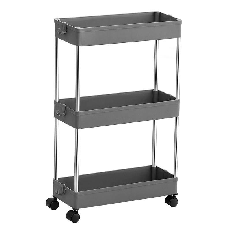 CHARIOT DE RANGEMENT MOBILE SUR 3 NIVEAUX ÉTAGÈRE SUR ROULETTES GAIN DE PLACE ÉTAGÈRE FINE POUR SALLE DE BAIN CUISINE DESIGN AJOURÉ 40 X 12,5 X 60 CM GRIS 12_0003492_0