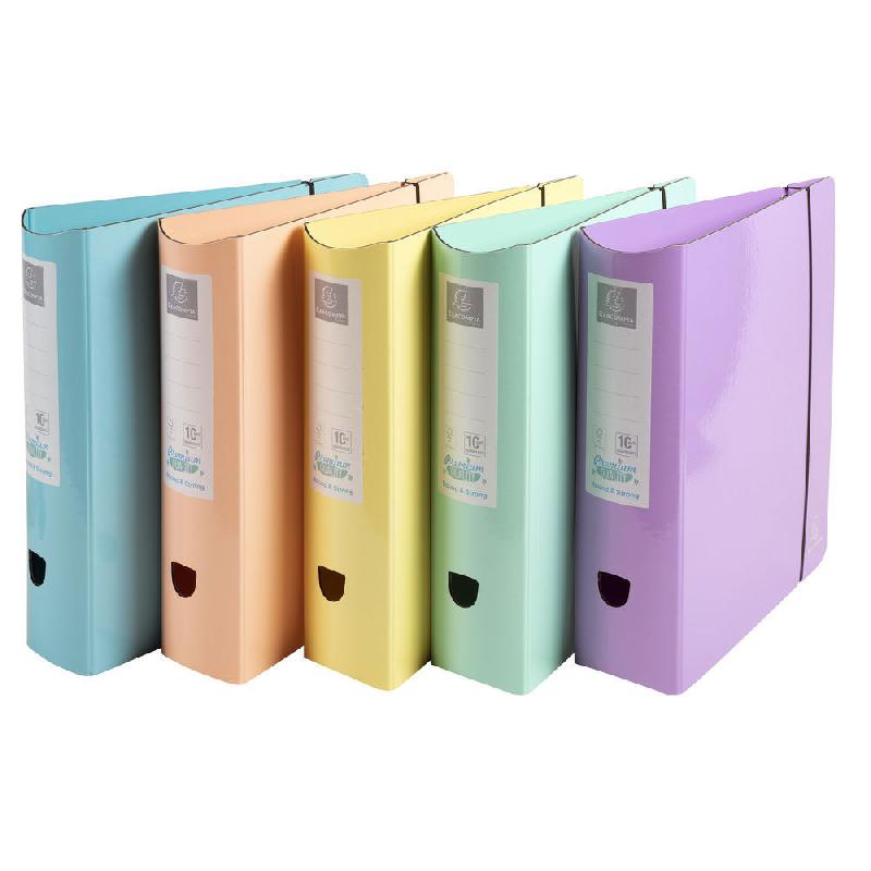 CLASSEUR A LEVIER EN CARTON RECOUVERT DE PAPIER PELLICULE  EXACOMPTA AQUAREL PREM'TOUCH - DOS ARRONDI 8 CM - COLORIS ASSORTIS PASTEL - LOT DE 6