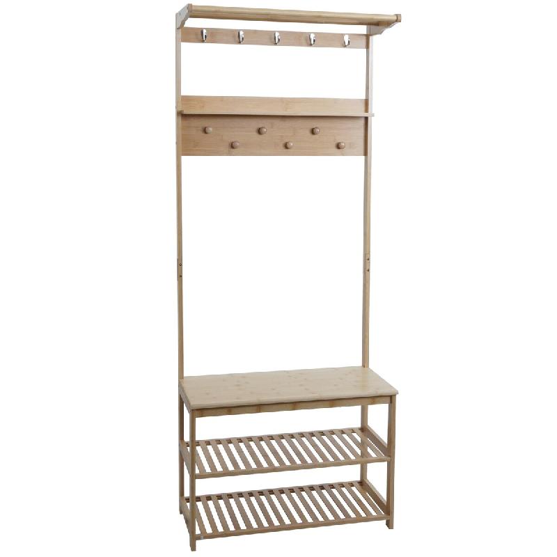 Décoshop26 - Porte-manteau sur pied en bambou vestiaire avec banc et étagère à chaussures 170 x 70 x 31 cm 04_0009774 - Bambou 3000267672641_0