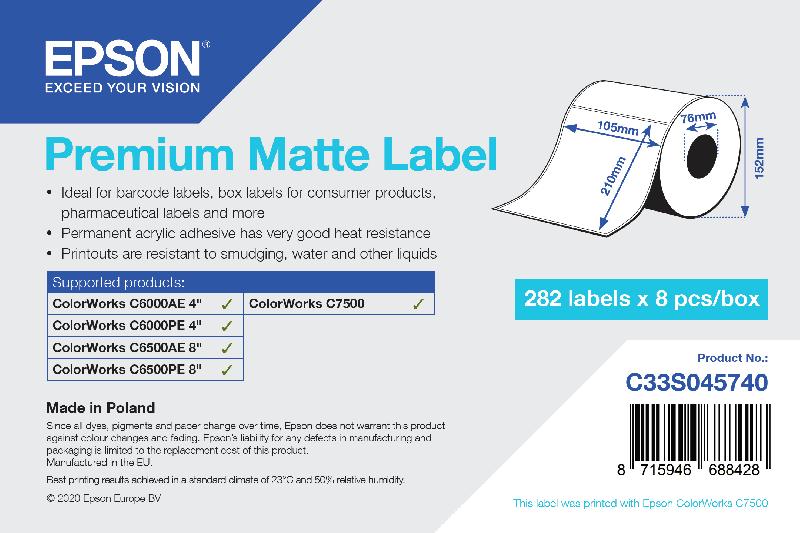 Epson Premium Matte Label - Die-Cut Roll: 105mm x 210mm, 282 labels_0