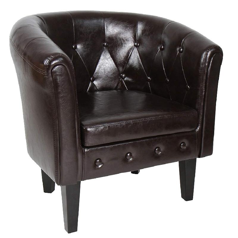 Fauteuil Chesterfield de salon - chaise salle à manger lounge en cuir synthétique marron - modèle 1101058_0