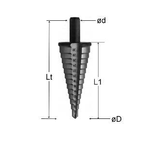 FORET ETAGE CONIQUE HSS DIAMETRE 6 A 38 MM - 12 ETAGES