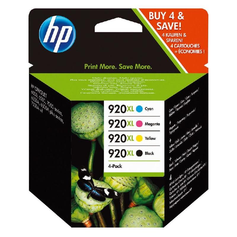 HEWLETT PACKARD CARTOUCHE D'ENCRE 920XL (C2N92AE) - PACK DE 4 - GRANDE CAPACITÉ - COULEUR: NOIR, CYAN, JAUNE, MAGENTA (LOT DE 4 CARTOUCHES)