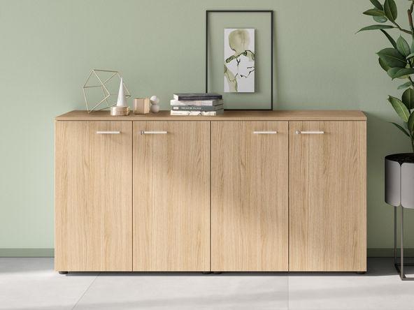 Armoire basse portes battantes en bois avec serrure_0