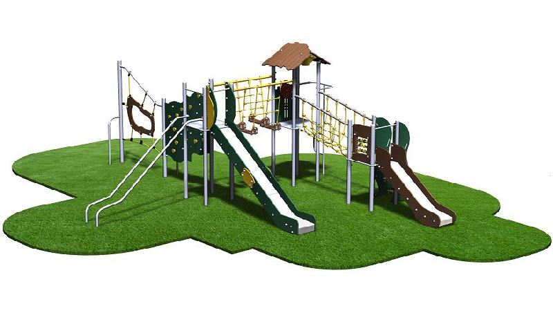 Structure de jeux inox 3 tours gamme Ama'Zone - AMA31503I - 3 toboggans et 2 ponts de corde_0