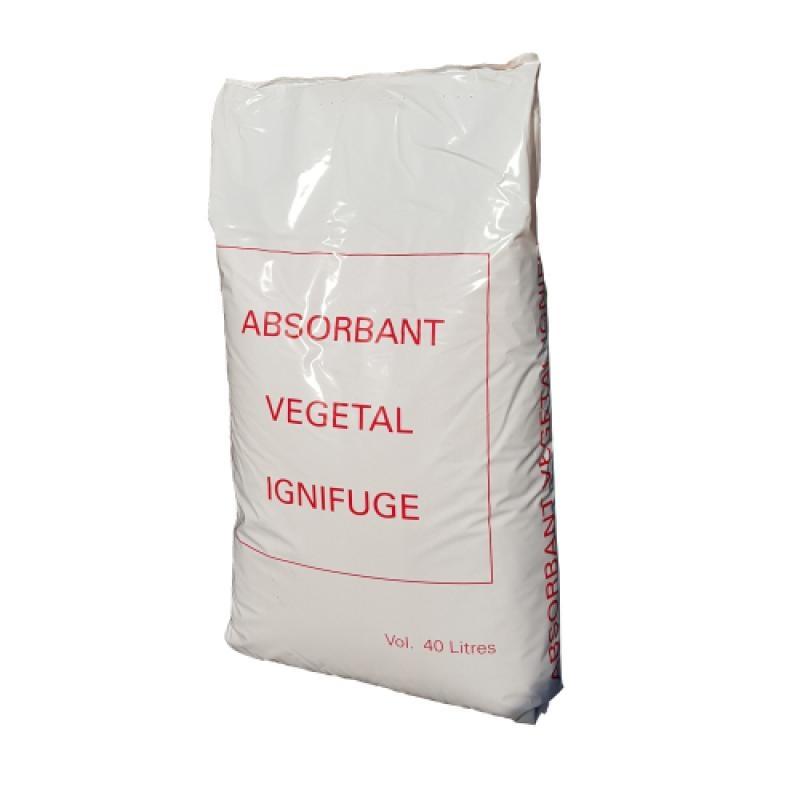 Absorbant végétal ignifugé, absorbe 420% et 350% de son poids en eau et gasoil et 80% en volume, sac de 40l_0