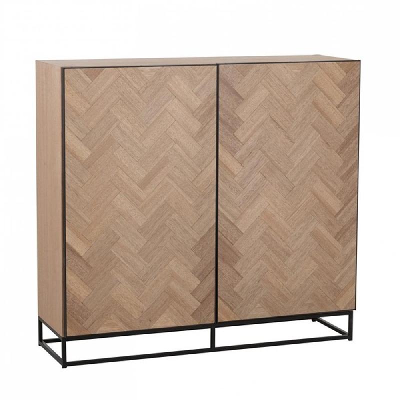 BUFFET MOUNIE 2 PORTES MOTIFS CHEVRON NATUREL CLAIR / PIEDS MÉTAL NOIR_0