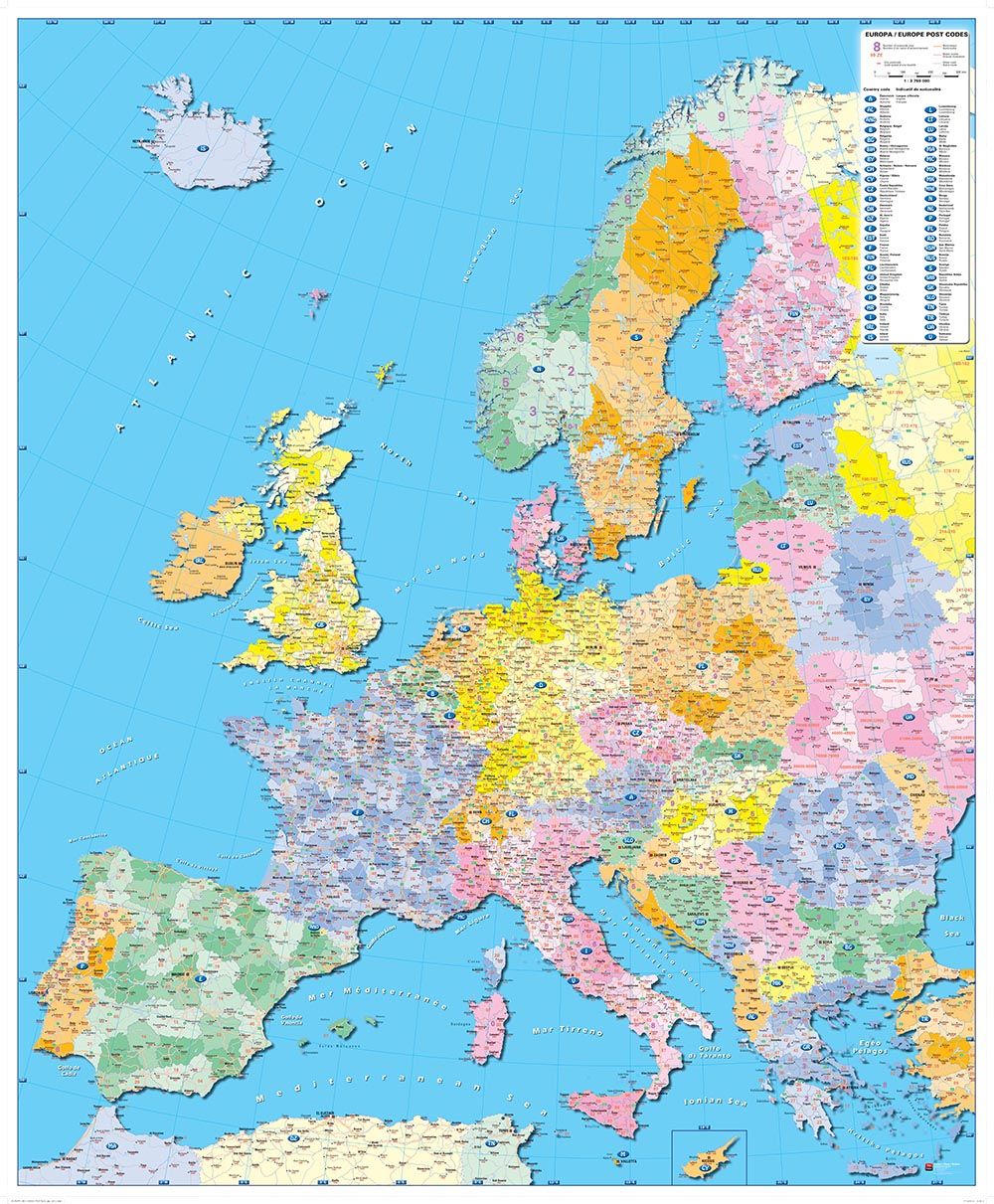 Carte Europe Codes Postaux affiche murale