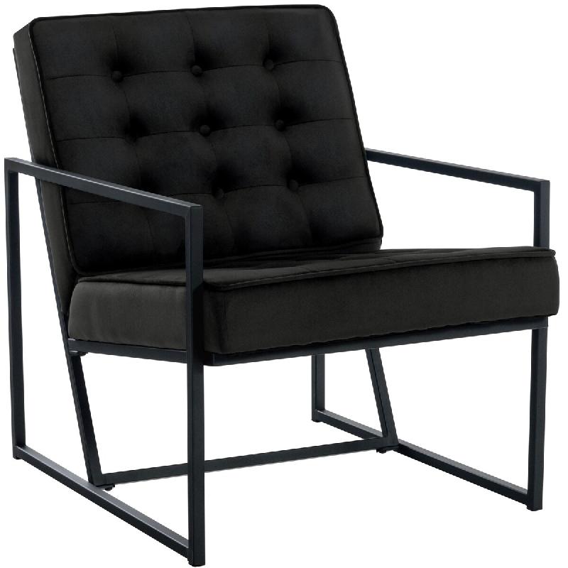 Décoshop26 - Fauteuil lounge en velours noir et cadre métallique capitonné design minimaliste FAL10545 - noir métal 3000391569602_0