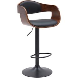 Décoshop26 - Tabouret de bar x1 design scandinave en PVC noir et structure en bois noyer pieds métal noir 10_0005036 - noir 3000252424538_0