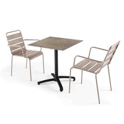 Oviala Business Ensemble table de jardin stratifié marbre beige et 2 fauteuils taupe - Oviala - gris métal 110104_0