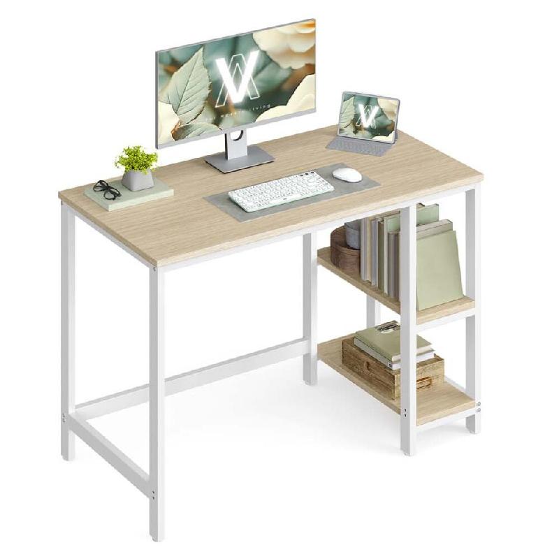 Helloshop26 - Bureau table informatique table d'étude avec étagère à 2 niveaux à gauche ou à droite pour bureau salon cadre en métal 12_0004666_0