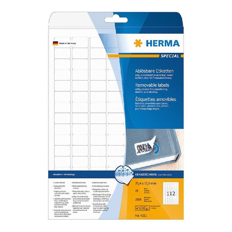 HERMA ETIQUETTES ENLEVABLES BLANCHES HERMA - 25,4 X 16,9 MM - BOITE DE 2800