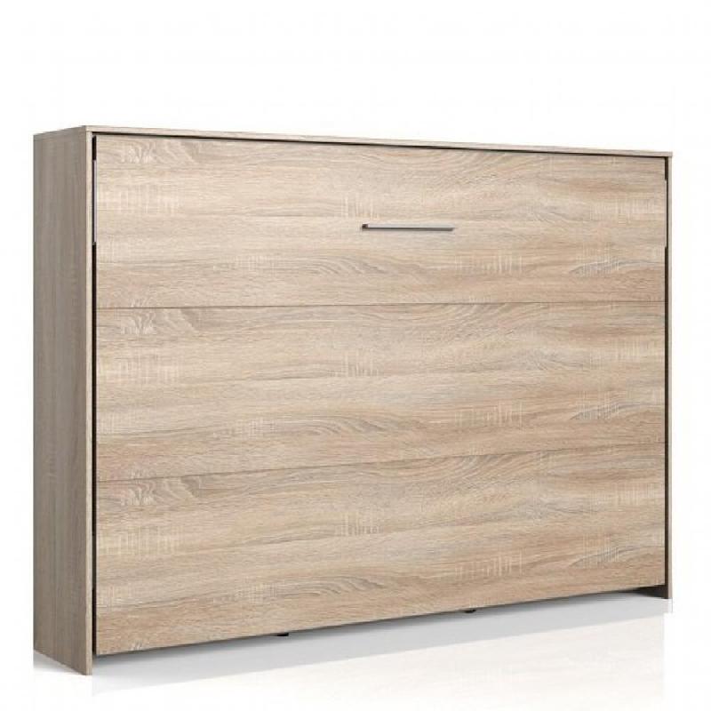 Lit escamotable horizontal Vanier décor chêne - Couchage 140 x 200 cm avec faible profondeur et ouverture transversale_0