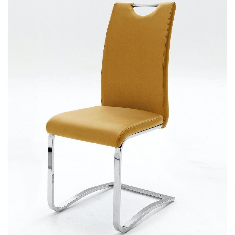 Lot de 4 chaises KILOU - tissu curry - piètement luge en tube laqué noir mat_0