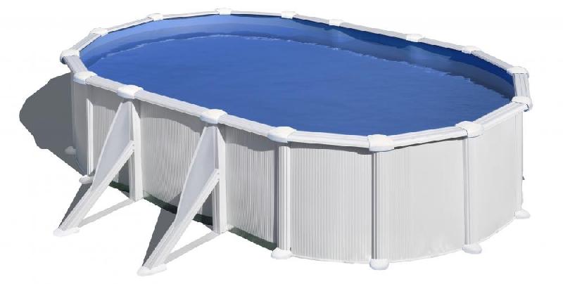 Piscine ovale acier 5,27m x 3,27m x h: 1,32m - filtration à sable - renforts apparents_0