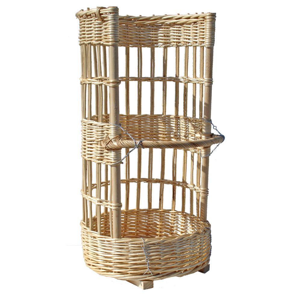 Porteuse à pains en osier blanc, bois et fer galvanisé - D.44 x H.72 cm_0