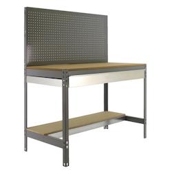 PROREGAL Etabli BUFFALO avec paroi à outils et tiroir | HxLxP 84x150x61cm | Capacité de charge 600kg | Gris - gris métal RS38-09_0