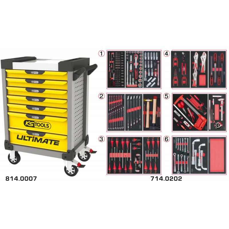 Servante PEARLline grise et jaune 7 tiroirs équipée de 202 outils - KS Tools | 814.7202_0