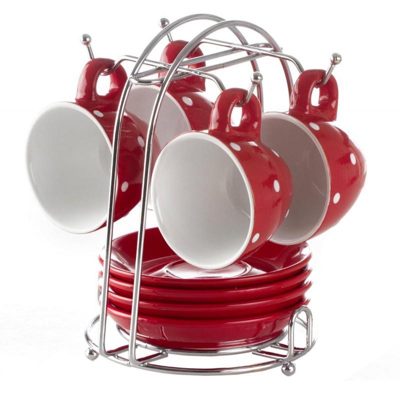 SET DE 4 TASSES À CAFÉ & SOUCOUPES POIS 17CM ROUGE - PARIS PRIX_0