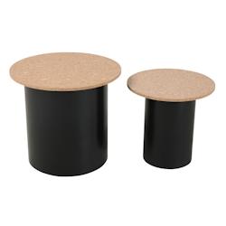 SIT Möbel Tables d'appoint rondes SIT Möbel, lot de 2 | Plateau en MDF avec liège naturel | Structure en pin noir | L 50 x P 50 x H 45 cm - multico_0