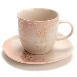 Tasse à thé avec sous tasse Lily rose 18 cl x6 -  Rond Grès Amadeus 8x8 cm_0