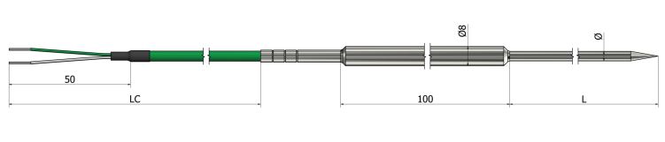Thermocouple à piquer - Poignée métallique - Type K, N, J, T, E, R, S, B - Classe 1 et 2 - Diamètre de gaine Ø 3 à 6 mm_0