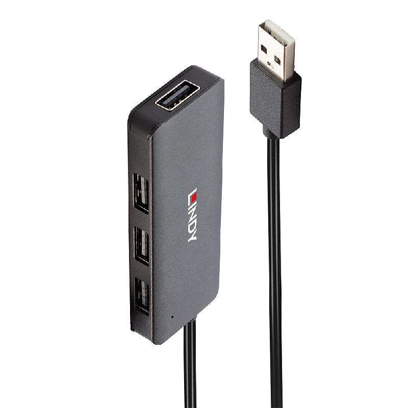 Hub informatique USB 2.0 4 ports Lindy - Compact, plastique noir, 480Mbit/s, alimentation DC_0