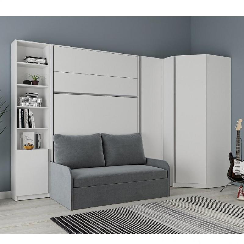 COMPOSITION ANGLE LIT ESCAMOTABLE 140 BLANC MAT BERMUDES SOFA CANAPÉ MICROFIBRE GRIS_0