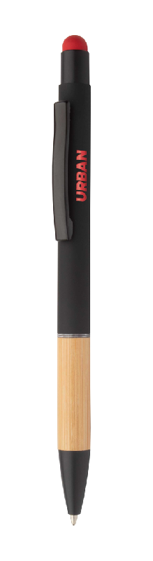 Stylo à bille stylet en aluminium - embase bambou - finition caoutchoutée - encre bleue - couleur rouge_0