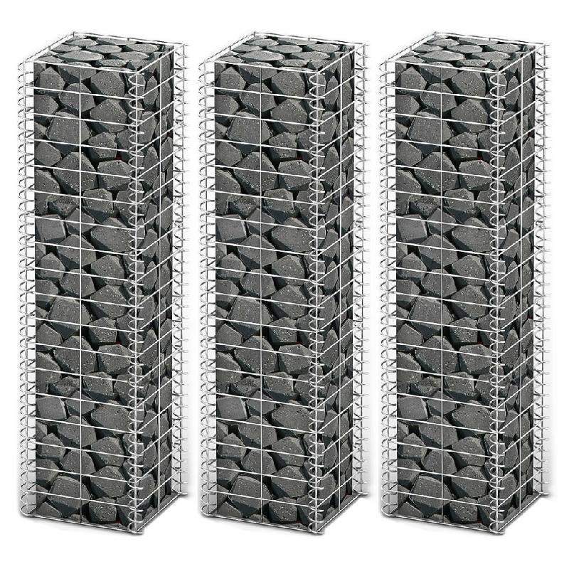 Vidaxl jeu de panier de gabion 3 pcs fil galvanisé 25 x 25 x 100 cm 141045_0