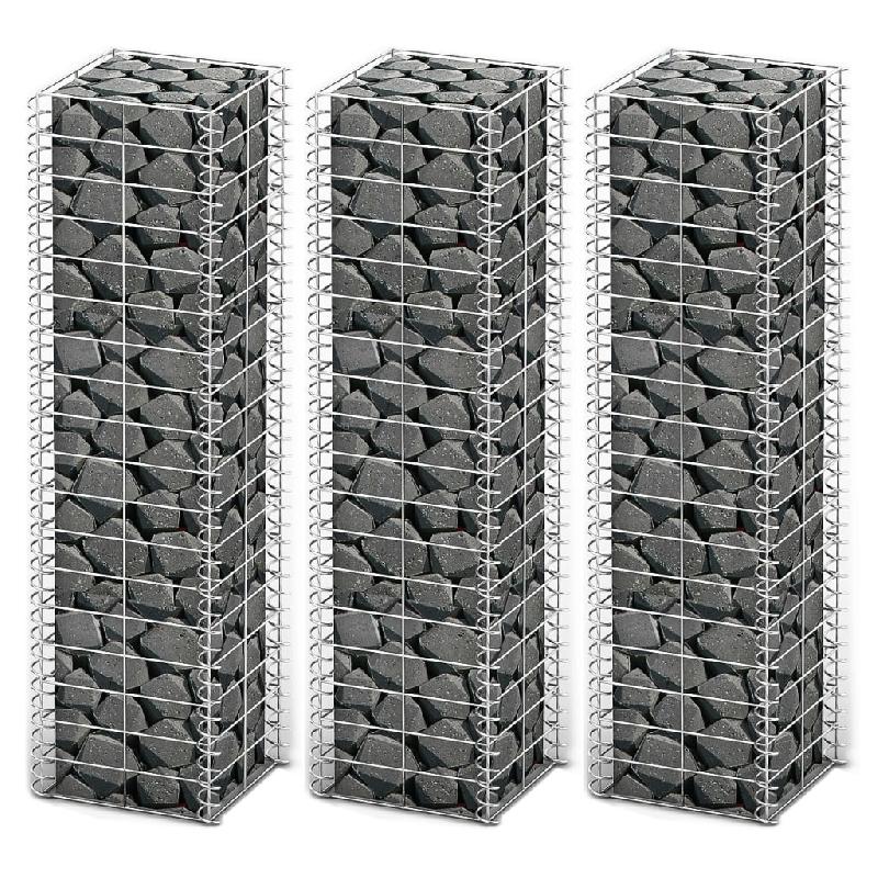 Vidaxl jeu de panier de gabion 3 pcs fil galvanisé 25 x 25 x 100 cm 141045_0