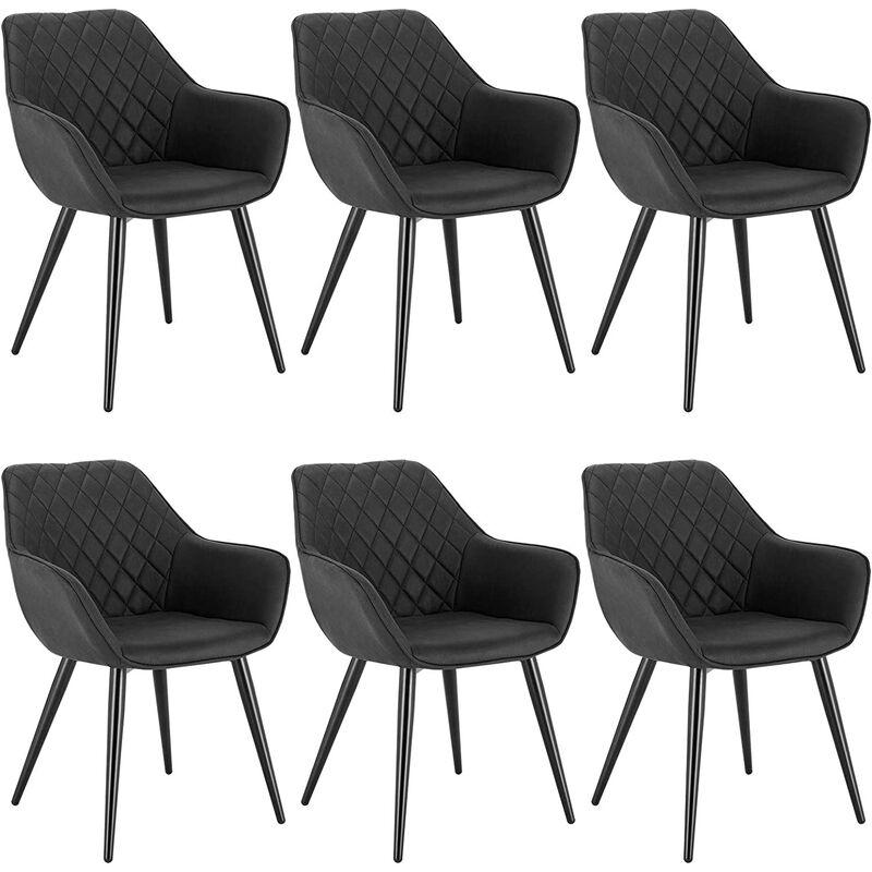 Lot De 6 Chaises De Salle À Manger Ina Tissu Avec Pieds En Bois Gris  Foncé/noir - Chaise BUT