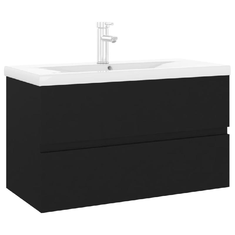 ARMOIRE D\'ÉVIER AVEC LAVABO INTÉGRÉ 80 X 38,5 X 45 CM AGGLOMÉRÉ NOIR 02_0006513_0