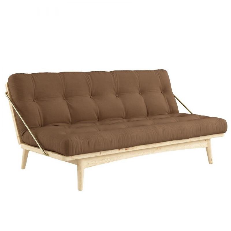 BANQUETTE FUTON FOLK EN PIN MASSIF COLORIS MOCCA COUCHAGE 130 X 190 CM._0