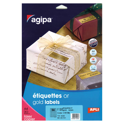 Étiquettes adhésives permanentes or - 50 x 20 mm - Papier métallisé pour impression laser et copieur_0