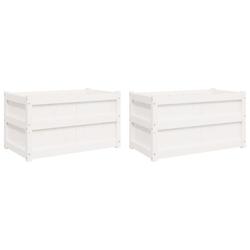 Helloshop26 - Jardinière bac lit surélevé plantes fleurs jardin terrasses lot de 2 bois de pin massif blanc 02_0039038 - 3000217988389_0
