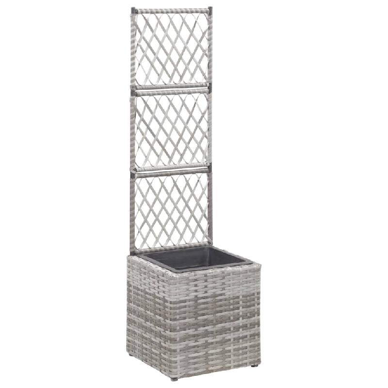 JARDINIÈRE LIT SURÉLEVÉ PLANTES FLEURS JARDIN EN TREILLIS 1 POT 30 X 30 X 107 CM RÉSINE TRESSÉE GRIS 02_0001257_0