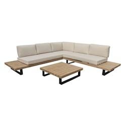 Now's Home - Salon De Jardin En Bois D'acacia Et Coussins Beige 6 Places - 3256390249209_0