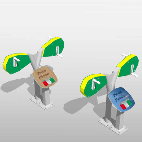 Physio-double médalier® difficulté moyenne - Module physio-parc pour personnes mobiles et en fauteuil, avec sièges réglables et médaliers 40 Watt_0
