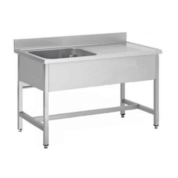 Plonge soudée sur pieds carrés - inox AISI 304 - 1 bac à gauche - P-600 mm - L 1400 mm - Réf SPL146-1BG-1_0